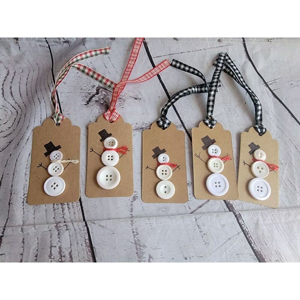 Handmade Button Snowman Gift Tags Hangtags Set Of 5